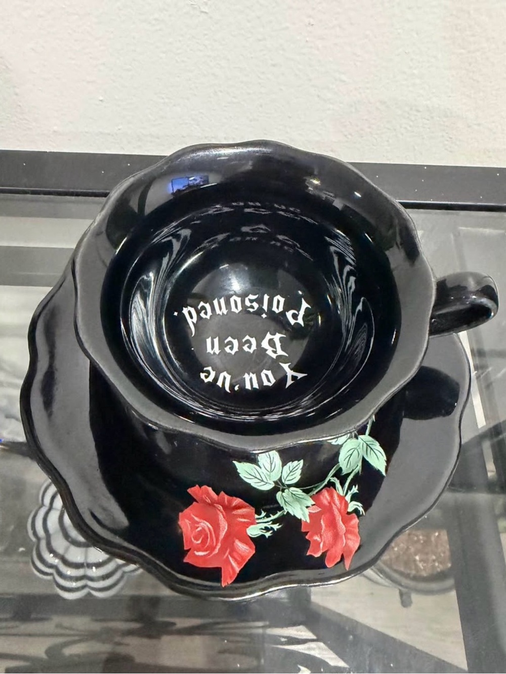 Nicoletta Carlone Black Gothic Teacup & Saucer – “You’ve Been Poisoned”